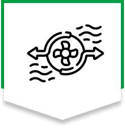 Icon of airflow with arrows and propeller.