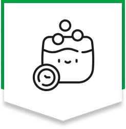 Smiling sponge icon with bubbles and coin.