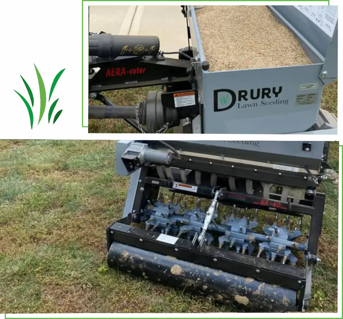 Agricultural machinery branded DRURY working on a grass field.